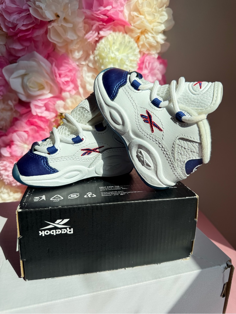 Reebok Kids White and Navy Retro Runner Sneakers